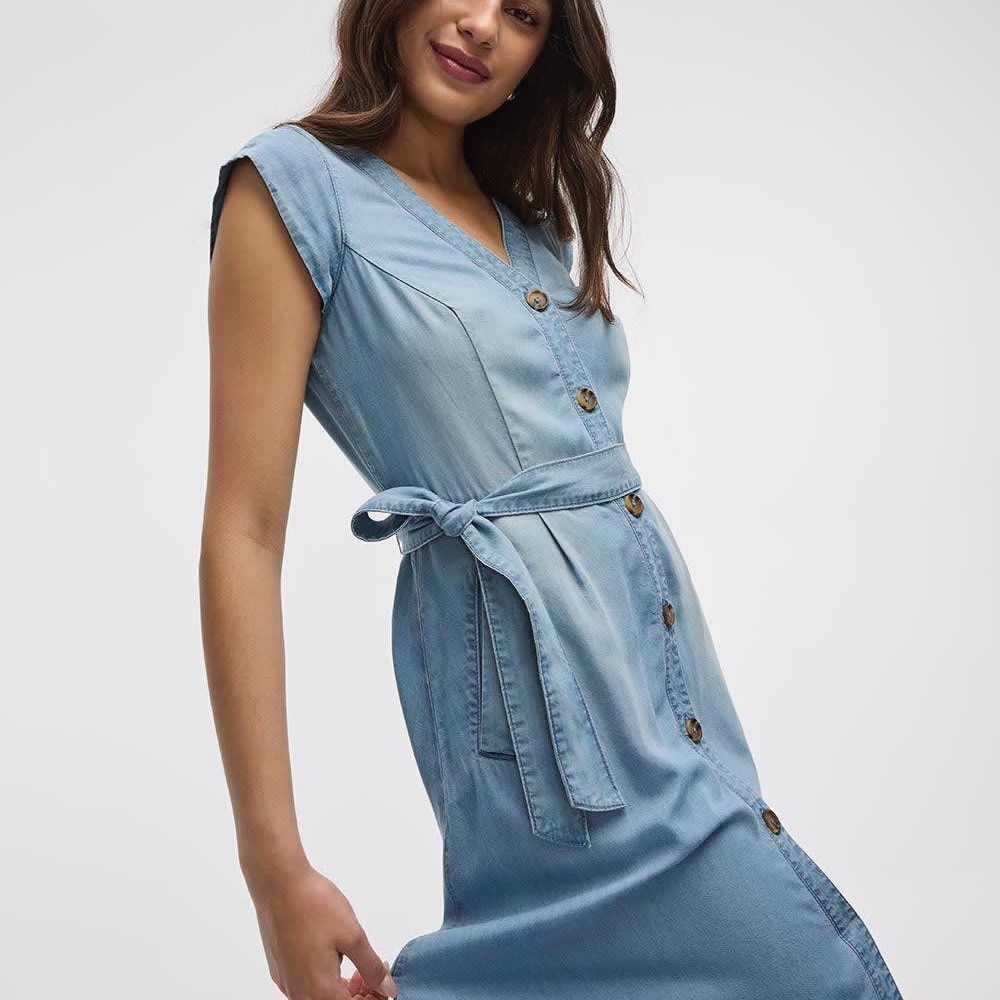 Cap-Sleeve Fit-and-Flare Tencel Midi Dress - Picture 3 of 5